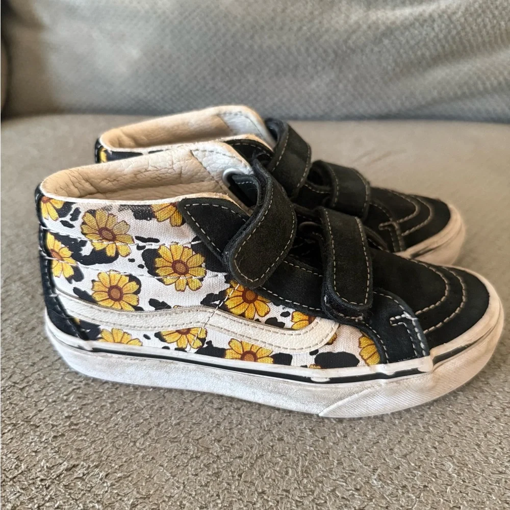 🦄Kids Floral Cow Print High-Top Vans - Picture 1 of 6